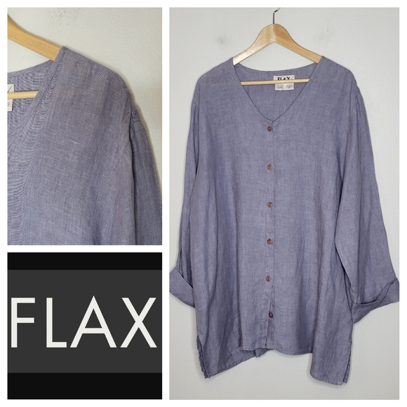 Flax Tops - Flax Chambray Button Front Tunic Size Large